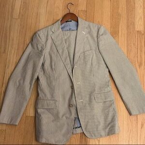 J.Crew Seersucker Blazer Jacket Mens 38R Blue White Stripe Cotton Preppy